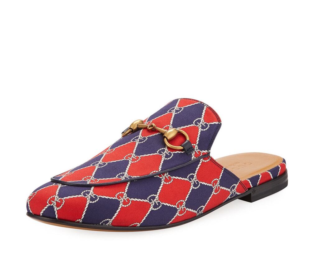 NIB Gucci Princetown Rhombus Chain-Print Horsebit Mules Size 5.5EU/6.5US $790.00